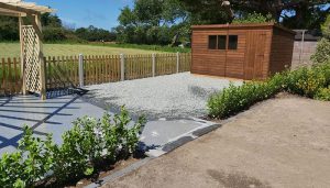 we raised a new JACKSONS pickled fence from RH Gaudion, using concrete posts and gravel boards.
